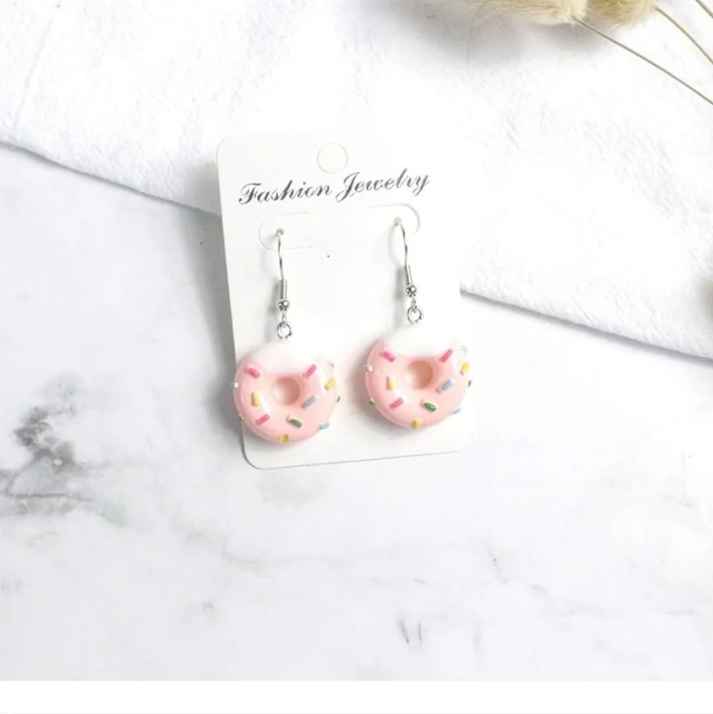 Pink and White Donut Earrings